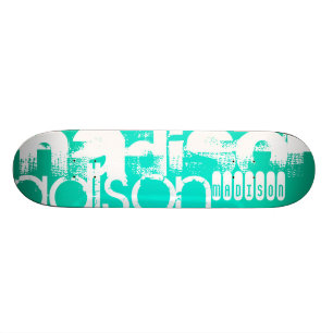 Aangepaste naam, wit en Neon Aqua Turquoise Persoonlijk Skateboard
