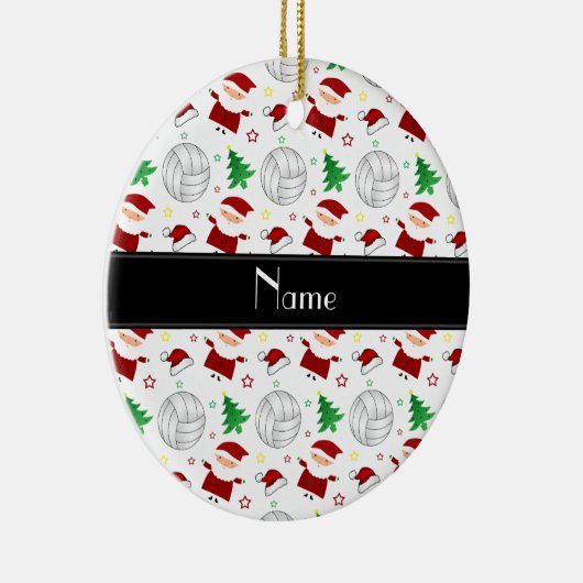 Aangepaste naam wit volleybalkerstpatroon keramisch ornament (Rechts)
