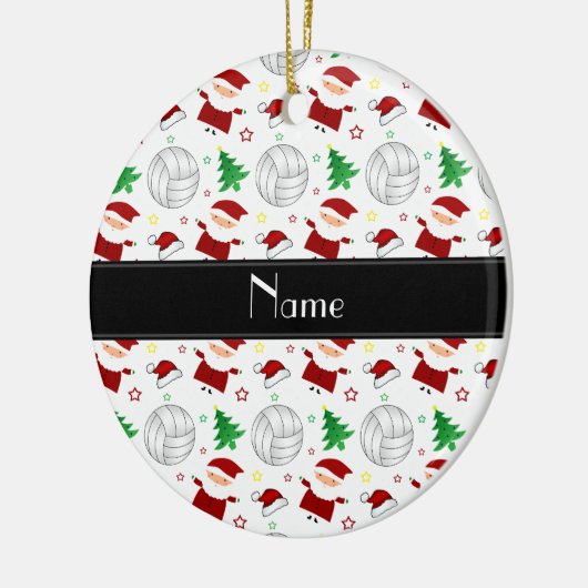 Aangepaste naam wit volleybalkerstpatroon keramisch ornament (Links)