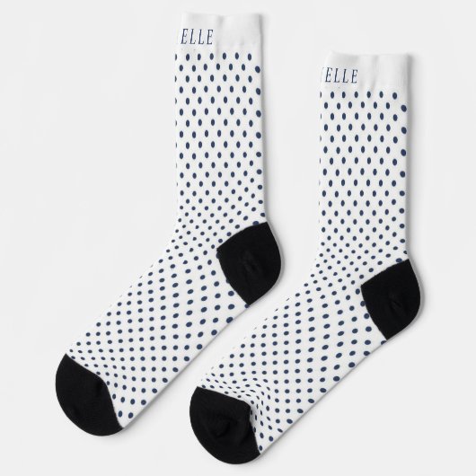 Aangepaste naam Witte achtergrond Navy Blue Polka  Sokken (Links)