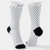 Aangepaste naam Witte achtergrond Navy Blue Polka  Sokken (Gebogen)