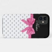 Aangepaste naam witte diamanten roze glitterboog Case-Mate iPhone case (Achterkant (horizontaal))