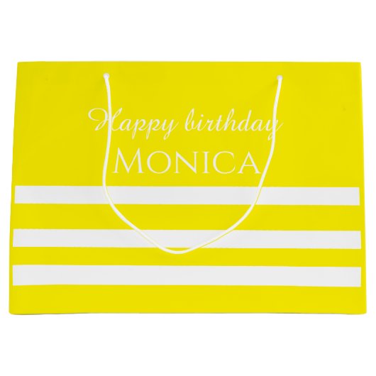 aangepaste naam witte en gele verjaardag groot cadeauzakje (Voorkant)