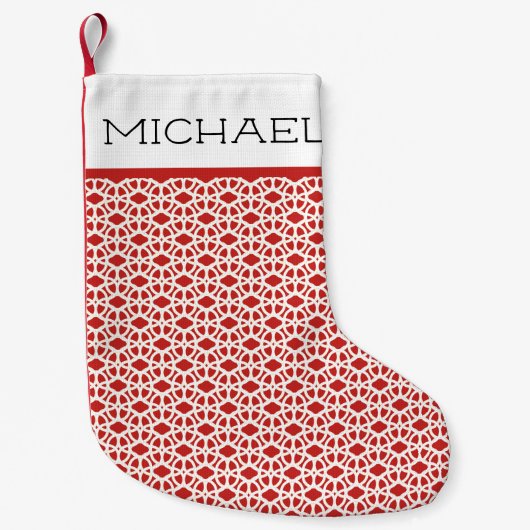 Aangepaste naam witte en rode kant kleine kerstsok (Voorkant)