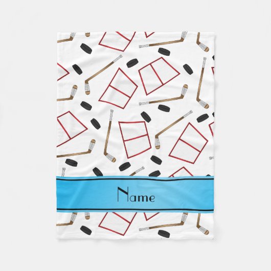 Aangepaste naam witte hockeysticks, kieuwnetten fleece deken (Voorkant)