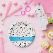 Aangepaste naam witte hockeysticks, kieuwnetten papieren bordje (Feest)