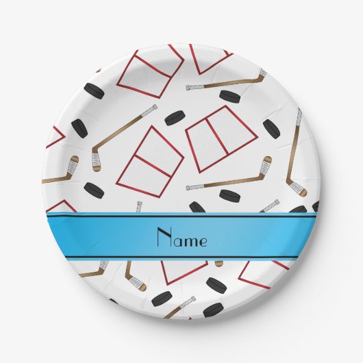 Aangepaste naam witte hockeysticks, kieuwnetten papieren bordje (Voorkant)