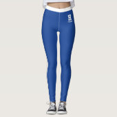 Aangepaste naam witte koninklijke blauwe monogram leggings (Voorkant)