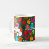 Aangepaste naam Witte Olifant Kerst Gift Patroon Koffiemok (Voorkant links)
