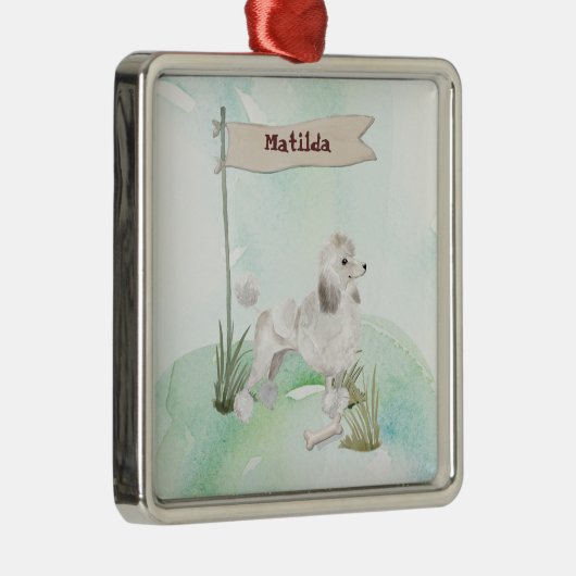 Aangepaste naam Witte Pet Dog Metalen Ornament (Rechts)