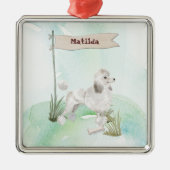 Aangepaste naam Witte Pet Dog Metalen Ornament (Voorkant)