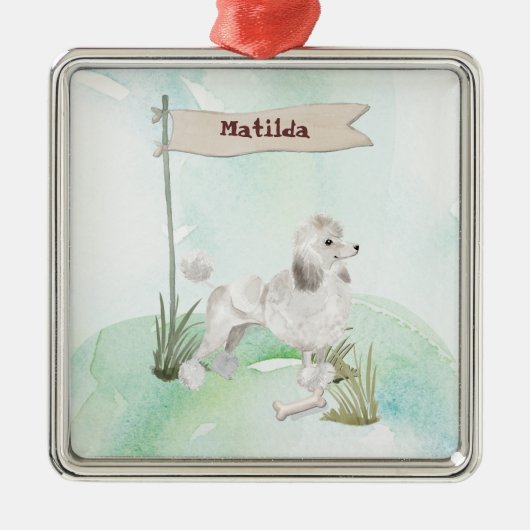 Aangepaste naam Witte Pet Dog Metalen Ornament (Voorkant)