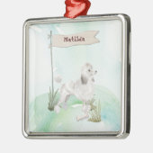 Aangepaste naam Witte Pet Dog Metalen Ornament (Links)
