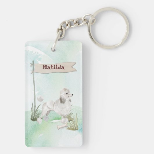 Aangepaste naam Witte Pet Dog Sleutelhanger (achterkant)