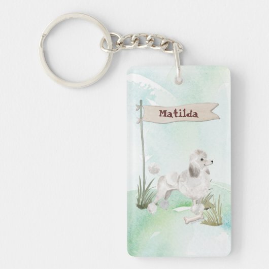 Aangepaste naam Witte Pet Dog Sleutelhanger (Voorkant)