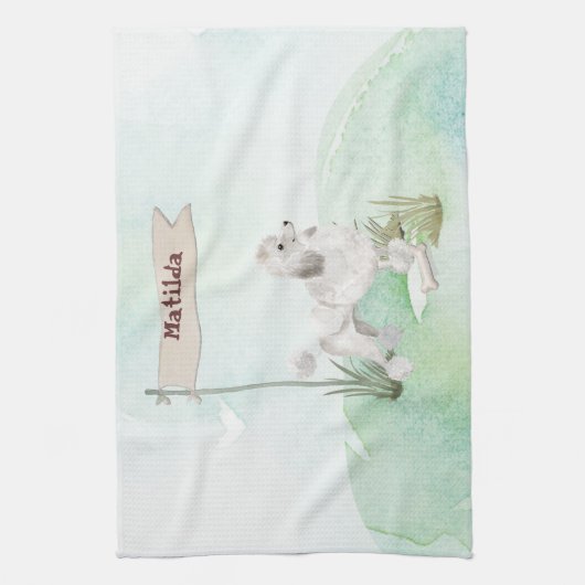 Aangepaste naam Witte Pet Dog Theedoek (Verticaal)