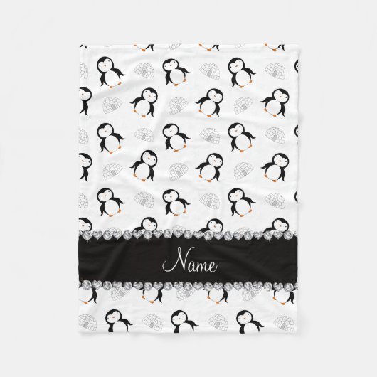 Aangepaste naam witte pinguïns igloos sneeuwvlokke fleece deken (Voorkant)