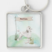Aangepaste naam Witte Poodle Huisdier Hond Sleutelhanger (Voorkant)