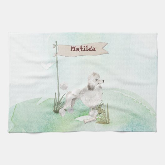 Aangepaste naam Witte Poodle Huisdier Hond Theedoek (Horizontaal)