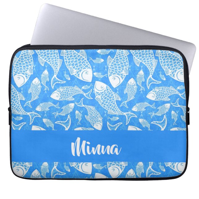 Aangepaste naam witte vis laptop sleeve (Voorkant)
