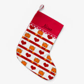 Aangepaste naam witte vossen rode strepen met hart kleine kerstsok (Voorkant (Hangend))