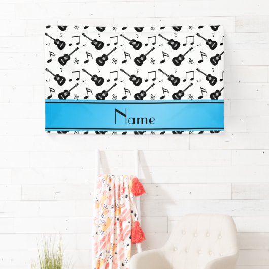 Aangepaste naam witte zwarte gitaren muzieknoten spandoek (Insitu)