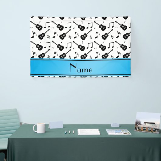Aangepaste naam witte zwarte gitaren muzieknoten spandoek (Beurs)