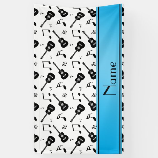 Aangepaste naam witte zwarte gitaren muzieknoten spandoek (Verticaal)