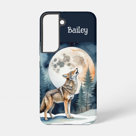 Aangepaste naam Wolf Wolven Huilen bij de maan Samsung Galaxy Hoesje (Achterkant)