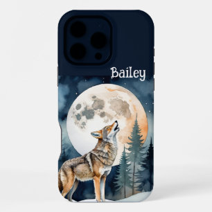 Aangepaste naam Wolf Wolven huilen naar de maan iPhone 16 Pro Max Hoesje