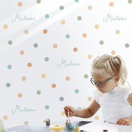 Aangepaste naam woorden Kinder pastel polka dot wi Behang