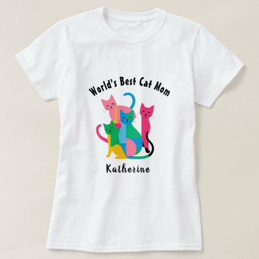 Aangepaste naam World's Best Cat Mom T-Shirt (Design voorkant)