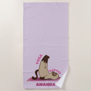 Aangepaste naam Yoga Badass Workout Kitty Cat Strandlaken