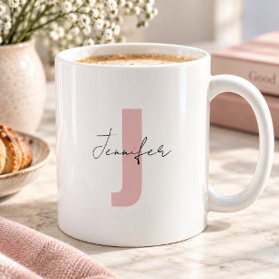 Aangepaste naam zachte roze roze initiaal letter s koffiemok