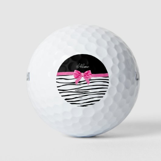 Aangepaste naam zebra gestreepte roze boog golfballen (Voorkant)