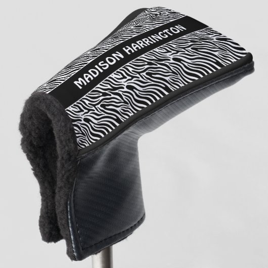 Aangepaste naam zebra patroon golfheadcover (3/4 voorkant)