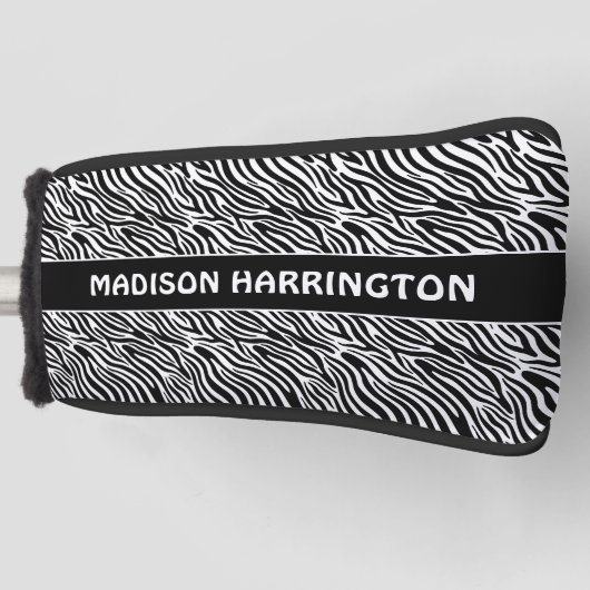 Aangepaste naam zebra patroon golfheadcover (Voorkant)