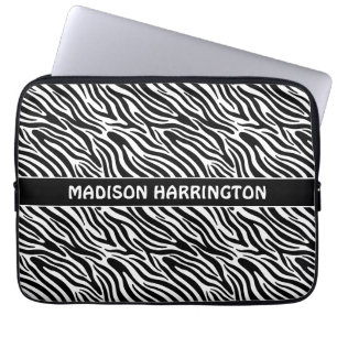 Aangepaste naam zebrapatroon laptop sleeve