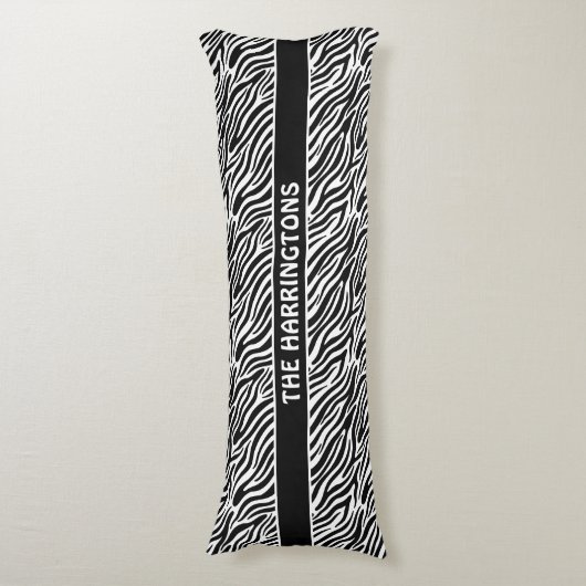 Aangepaste naam zebrapatroon lichaamskussen (Voorkant Verticaal)