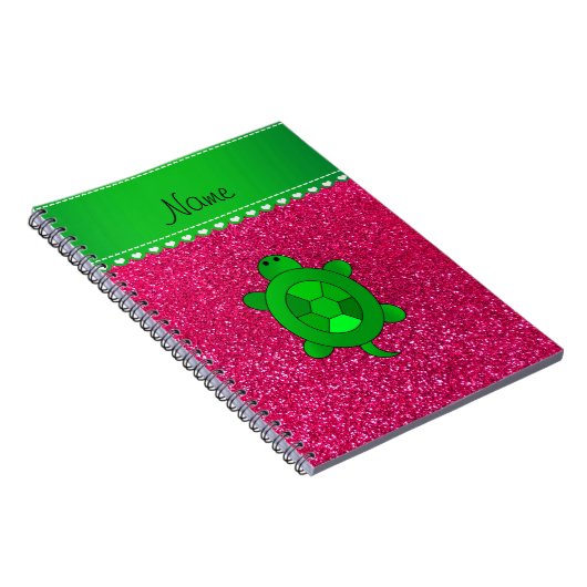 Aangepaste naam zee schildpad roos roze glitter notitieboek (Rechterzijde)