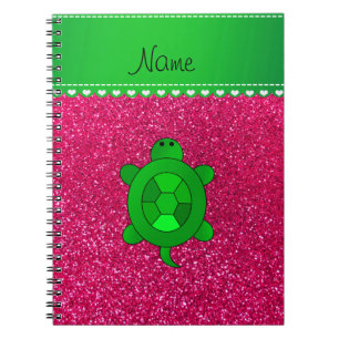 Aangepaste naam zee schildpad roos roze glitter notitieboek