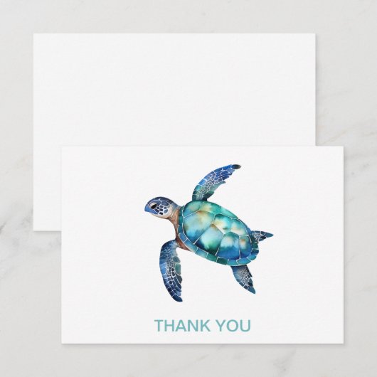 Aangepaste Naam Zee Schildpad Wit Bedankkaart (Voorkant / Achterkant)