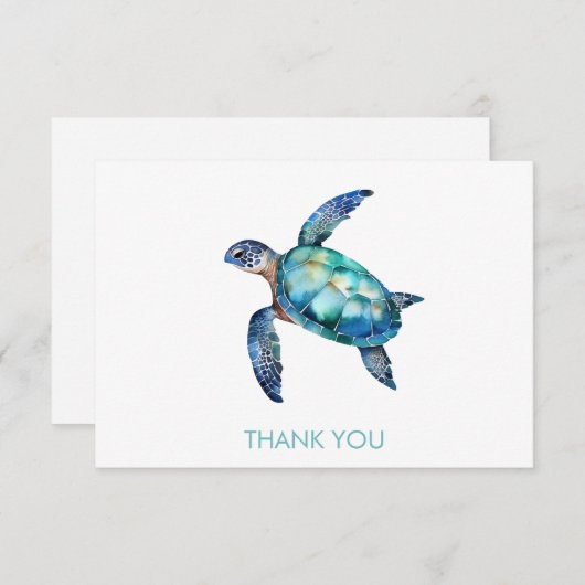 Aangepaste Naam Zee Schildpad Wit & Turquoise Bedankkaart (Voorkant / Achterkant)
