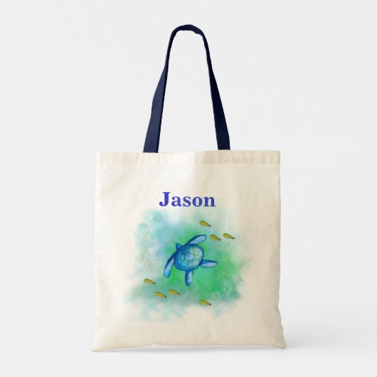 Aangepaste naam Zee Turtle Canvas tas (Achterkant)