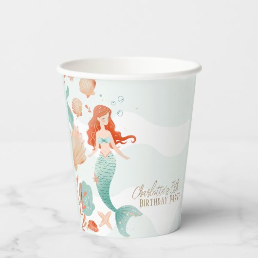 Aangepaste naam Zeemeermin Bash Verjaardagsfeestje Papieren Bekers (Achterkant)