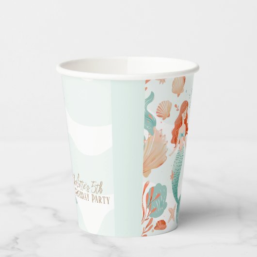 Aangepaste naam Zeemeermin Bash Verjaardagsfeestje Papieren Bekers (Links)