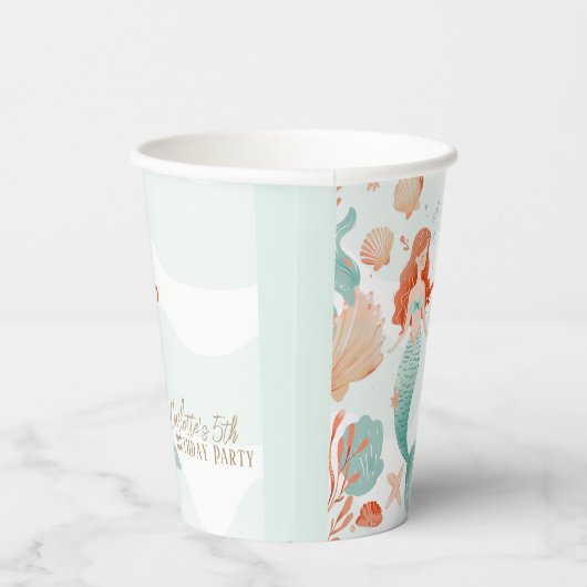 Aangepaste naam Zeemeermin Bash Verjaardagsfeestje Papieren Bekers (Rechts)