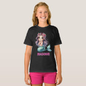 Aangepaste naam zeemeermin meisjes zwart t-shirt (Voorkant volledig)