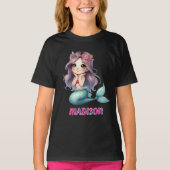 Aangepaste naam zeemeermin meisjes zwart t-shirt (Voorkant)