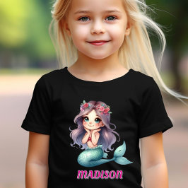 Aangepaste naam zeemeermin meisjes zwart t-shirt